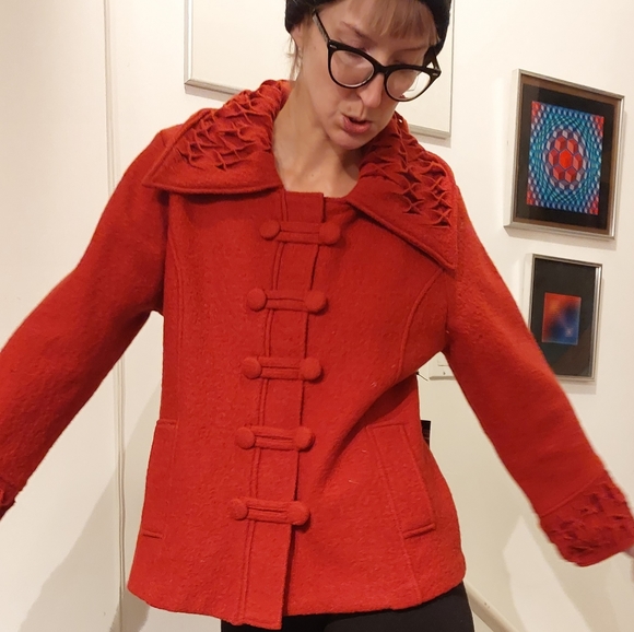 Covelo Jackets & Blazers - Covelo red wool Casbah coat, size XL, NWT (flaws)